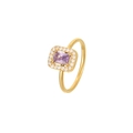 Elegant gold ring featuring a rectangular purple zircon stone with a diamond halo wrap - US 9 / Gold-Purple Zirconia