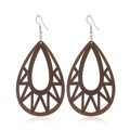 Détail de boucles d'oreilles en bois en forme de goutte avec motifs géométriques creux - #9 Brun Goutte Complexe Géométrique Creux
