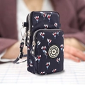 Three-layer dark blue floral crossbody phone bag made of durable nylon material - Navy Blue Small Flower