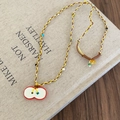 Detail of bohemian woven necklace with red apple resin pendant and colored seed beads - Cut Apple Pendant Style / 8# Necklace Yellow Red Apple