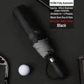 Automatic 10-rib folding black umbrella with reflective edge and UV protection coating - Safety Reflective Large 10-Rib Automatic Black Glue / Black