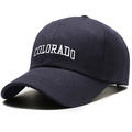 Dark blue cotton baseball cap with white Colorado embroidery in a classic 6-panel design - Polyester Cotton Navy Blue