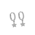 Silver S925 sterling silver hoop earrings featuring sparkling zircon star charms - Pave Star Hoop Earrings / 925 Silver / ERH262 Platinum Plated