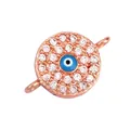 Rose gold Evil Eye connector charm with blue enamel and white zircon for DIY jewelry - Rose Gold L374070-Rose Gold