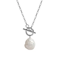 Minimalist S925 sterling silver chain necklace featuring a baroque freshwater pearl charm - 925 Silver / White Gold