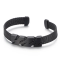 Men's black woven C-shape cuff bracelet with matte industrial hollowed metal charms - Black (KB151065-KLHQ)