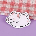 Cute white acrylic Bichon puppy badge with pink paw pads for backpacks and clothes - Bichon Dog 7