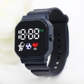 Dark blue square LED digital watch with astronaut motif and silicone sports strap - Dark Blue
