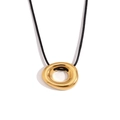 Minimalist gold heart pendant necklace with black cord on white background - Gold Ring Pendant With Black Cord (HC-N40475)