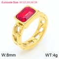 Anello in titanio placcato oro 18K largo 8mm con zircone rettangolare rosso rubino - Misura 6 (52mm) / Oro Rosso