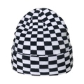 Detailed view of black and white checkerboard knit beanie with high-quality texture - Black & White Checkerboard
