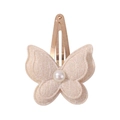 Beige lace butterfly hair clip with shimmering sequins and central pearl detail - Beige