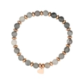 Elegante pulsera de cuentas de piedra natural gris con dije de corazón en oro rosa sobre blanco - Piedra Gris (B2099-RG)