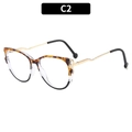 Cat eye TR90 blue light blocking glasses with tortoiseshell frame and wavy gold metal temples - Demi Pattern and Black Bottom