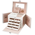 Large multi-layer jewelry organizer box in white PU leather with pink velvet lining - White - Extra Large (Includes Portable Case)