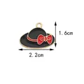 Colgante sombrero de esmalte negro con lazo rojo para joyería DIY 2,2cm x 1,6cm - Gorro negro