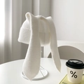 Cute white knitted beanie featuring long bunny ears made of soft plush material - Long Ears / White