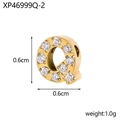 Golden micro-pave zircon letter Q charm in stainless steel measuring 0.6cm by 0.6cm - Drilled And Diamond-set Letter Q (hole Inner Diameter 0.2cm)