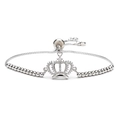 Bracelet couronne ajustable avec pavé de zircons cubiques et finition en argent poli - Hollow Crown / Argenté