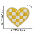 Detailed size view of yellow checkered heart embroidery patch showing 4.5cm x 5.2cm dimensions - Heart Patch 6# (Yellow and White)