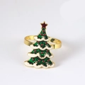 Detail of Christmas tree napkin ring with green enamel, red rhinestones and gold finish - Simple Green Enamel Tree