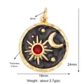 Golden sun and moon pendant with black enamel, red gemstone, and 18mm diameter - Celestial Starry-Black