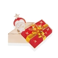 Cute Santa Claus leaning on a red gift box brooch with festive enamel finish - Santa Claus in Gift Box
