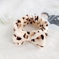 Plush leopard print headband with bow tie in cream and brown for washing face - Yellow Leopard
