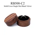 Round walnut wood ring box with black velvet single slot and solid lid - Solid Lid - Single Slot - Black Lining / No Engraving