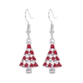 Christmas tree drop earrings with red enamel and white crystals on silver metal base - 47. Silver Christmas Tree Earrings