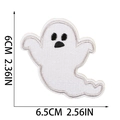 Detailed size view of white ghost Halloween embroidery patch with black facial features - L