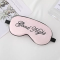 Pink faux silk sleep mask with black Good Night embroidery and adjustable elastic strap - Pink