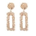 Classic golden rectangular openwork earrings with textured metallic finish on white background - Hollow Geometric Earrings / Gold Square
