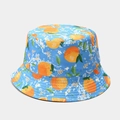 Blue reversible bucket hat with orange fruit pattern for outdoor sun protection - M(56-58cm) / Blue Orange Citrus Print