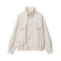 Women's cream white PU leather jacket with high stand collar and metallic snap buttons - S / Apricot