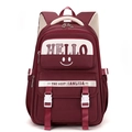 Grote bordeauxrode schoolrugzak met crèmewit contrast en Hello-print voor meisjes - Rood