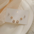 Parure de 3 paires de boucles d'oreilles dorées 18K ornées de zircons blancs - Lot de 3 Paires-Flocon de Neige Nœud Diamant Rond (45581)