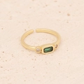 Dettaglio anello dorato regolabile con pietra verde rettangolare e zirconi laterali - Stile Pietra Preziosa Verde Rettangolare (5#)