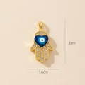 Golden Hamsa pendant with heart evil eye and white zircon stones, 3cm height - Gold Hamsa Hand Blue Heart Evil Eye Pendant (25-7)