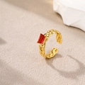 Gold plated stainless steel ring with rectangle red zircon and braided band design - Gold-Red Zirconia (Rectangle)