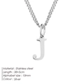 Minimalist silver stainless steel alphabet J pendant necklace for women, 38+5cm chain - Letter Style(J) (CDNP014) / Silver