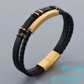 Pulsera de cuero negro de doble capa para hombre con placa de metal dorado y cierre magnético - Estilo A Dorado