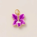 Detailed macro view of purple orchid pendant with gold plating and crystal stamen - Single Pendant (No Chain) / White Purple Flower
