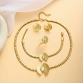 Luxurious gold fan-shaped jewelry set with white pearls including necklace and earrings - Gold with Pearl