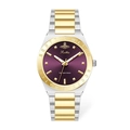 Elegant two-tone women's watch with purple sunray dial and gold-silver link bracelet - Two-tone Gold and Silver Purple