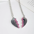 Silver best friends split heart necklace set with pink crystal rhinestones - 5456 Silver Pink Rhinestone Heart Style