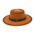 Detail of camel wool fedora with studded leather band and vintage metal buckle - One Size(56-58cm) / Camel (Metal Gear)