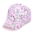 Pink kids baseball cap with cute unicorn and rainbow cartoon prints for girls - 52-54cm / #20 (Unicorn & Sweets)