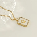 Gold square necklace with shell inlay, zircon borders, and letter Q pendant on a cable chain - Gold-Q