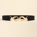 Ceinture élastique noire pour femme avec boucle dorée en forme de mains entrelacées - Sangle Noire Boucle Dorée / 75cm